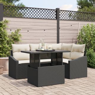 5-osaline aia sohva komplekt padjadega must polü rattan