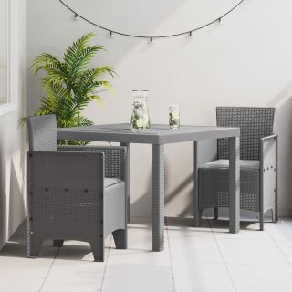 3-osaline aia söögikomplekt koos padjadega helehall polü rattan