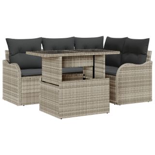 5-osaline aia diivanikomplekt padjadega helehall polü rattan,2-kohaline aia diivan padjadega helehall polü rattan