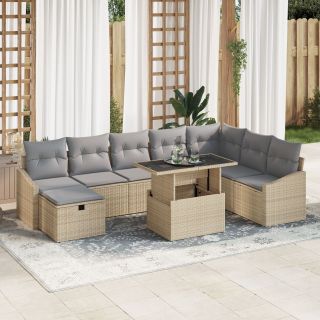 9 tükki aia diivanikomplekt patjadega beež polü rattan
