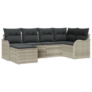 6-osaline aia diivanikomplekt koos padjadega helehall polü rattan,2-kohta aia diivan koos padjadega helehall polü rattan