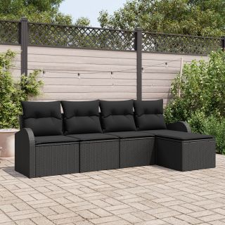 5 Tükki Aia Diivanikomplekt Padjadega Must Polü Rattan