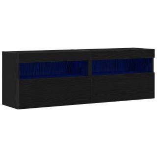 Teleriiulid LED-valgustitega 2 tk Must tamm 60x30x40 cm