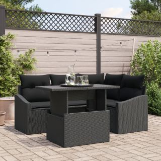 5-osaline aiahälli komplekt koos padjadega must polü rattan