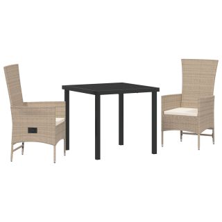 3-osaline aeda söögi komplekt padjadega Beež Poly Rattan