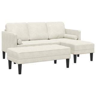 Aiamööbel koos Bench ja Padjadega L-kujuline Kreemjas Samet,L-kujuline Diivan Kreem 173x131x67 cm Samet,Bench Kreem 113 cm Samet