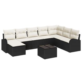 8 Tükki Ai Sofa Komplekt Padjadega Prune Polü Rattan,2-kohaline Ai Sofa Hoidmise ja Padjadega Must Polü Rattan