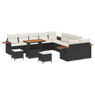 13-osaline ai sofa komplekt patjadega must polürotang akatsiaga,3-osaline ai söögikomplekt patjadega must polürotang akatsiaga