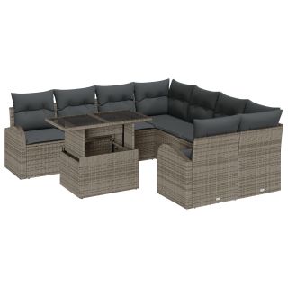 9-osaline aiamööbli komplekt padjadega hall polü rattan,2-kohaline aiamööbel hoiuruumiga ja padjad hall polü rattan