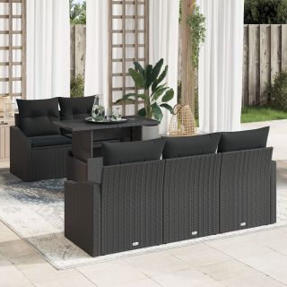 6-osaline aia diivanikomplekt padjadega Must polü rattan