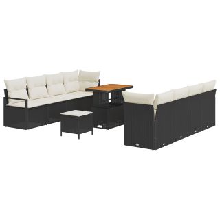 11 tükki aiadiivanikomplekt padjadega must polü rotang akatsia,2-seater aiadiivan padjadega must polü rotang,3 tükki aiadining komplekt padjadega must polü rotang akatsia