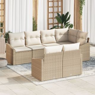 7-osaline Aia Sofa Komplekt koos Padjaga Beež Polü Rotang