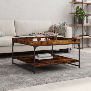 журнальный столик, копченый дуб, 80 x 80 x 45 см, искусственное дерево и железо