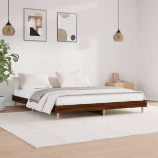 каркас кровати с изголовьем, без матраса, коричневый дуб 160x200см