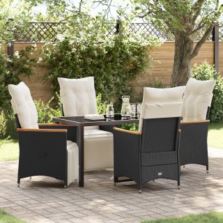 5-tükiline aiaköögilaud komplekt padjadega, must poly rattan