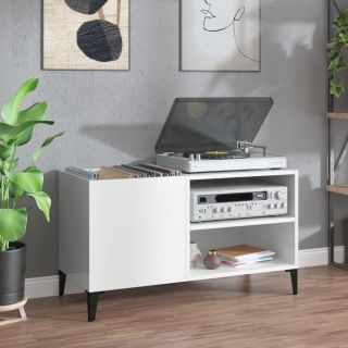 тумба для пластинок, глянцевая белая, 84,5 x 38 x 48 см, искусственное дерево