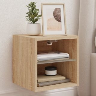 Настенные тумбы под ТВ со светодиодной подсветкой 2 шт., дуб Сонома, 30x28,5x30 см