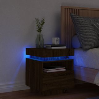 Прикроватная тумбочка с LED-подсветкой, коричневый дуб, 40 x 39 x 48,5 см
