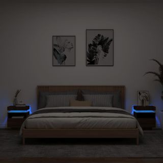 прикроватные тумбочки со светодиодной подсветкой 2 шт., коричневый дуб, 40 x 39 x 48,5 см