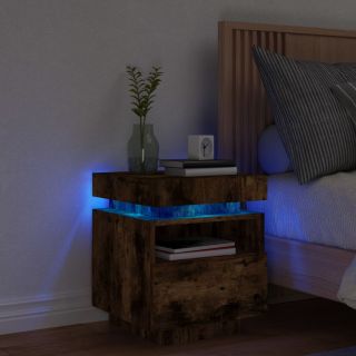 Прикроватная тумбочка с LED-подсветкой, дымчатый дуб, 40 x 39 x 48,5 см