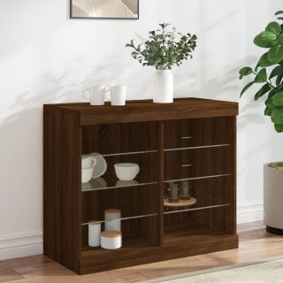 puhvetkapp LED-tuledega, pruun tamm, 81 x 37 x 67 cm