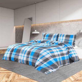 voodiriiete komplekt, sinine ja hall, 225 x 220 cm, puuvill