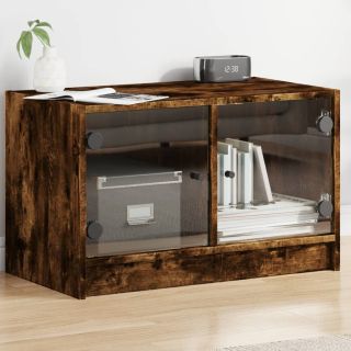Тумба под ТВ со стеклянными дверцами, дымчатый дуб, 68 x 37 x 42 см