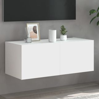 Настенный шкаф под телевизор со светодиодной подсветкой, белый, 80 x 35 x 31 см