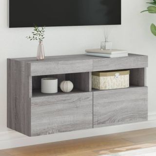 Настенный шкаф под телевизор со светодиодной подсветкой, цвет Sonoma серый, 80x30x40 см
