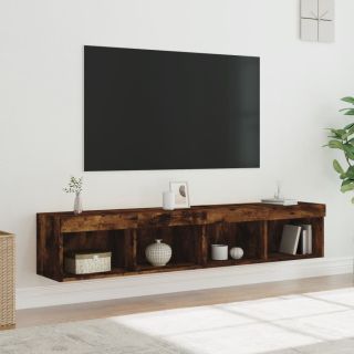 Тумбы под телевизор с LED-подсветкой 2 шт., дымчатый дуб, 80x30x30 см