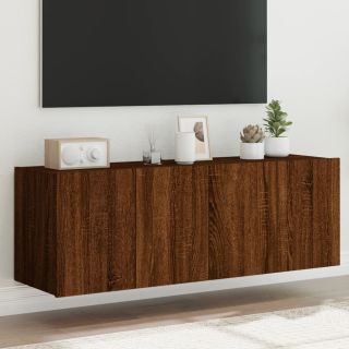 Настенные тумбы под ТВ со светодиодной подсветкой 2 шт., коричневый дуб, 60x35x41 см