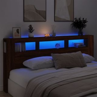 изголовье со светодиодной подсветкой коричневый дуб 220x18,5x103,5 см искусственное дерево