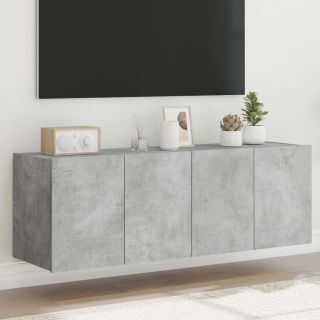 Настенные тумбы под ТВ со светодиодной подсветкой 2 шт., бетонно-серый, 60x35x41 см