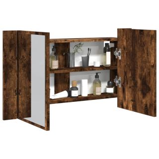 Зеркало-шкафчик для ванной со светодиодной подсветкой, дымчатый дуб, 80x12x45 см, акрил