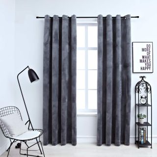 pimendavad kardinad rõngastega 2 tk samet antratsiit 140x245 cm