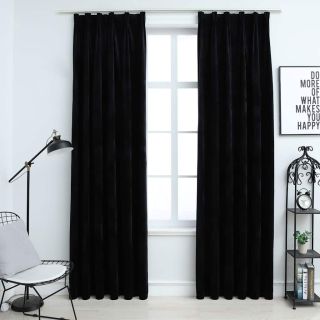 pimendavad kardinad 2 tk konksud, samet, must, 140x175 cm