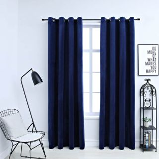 pimendavad kardinad rõngastega 2 tk, samet, sinine 140 x 225 cm