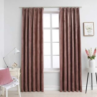 pimendavad kardinad 2 tk konksud, samet, vanaroosa, 140x225 cm