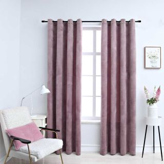 pimendavad kardinad rõngastega 2 tk samet antiikroosa 140x245cm