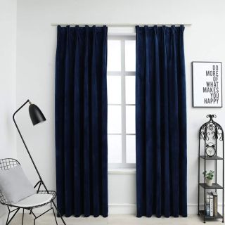 pimendavad kardinad 2 tk konksud, samet, tumesinine, 140x245 cm