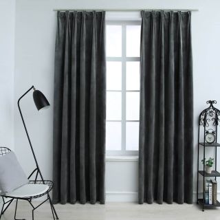 pimendavad kardinad 2 tk konksud, samet, antratsiit, 140x225 cm