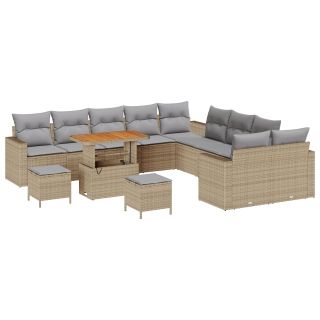 13-osaline aia diivanikomplekt padjadega Beež Polü rattan Akaatsia,3-osaline aia söögikomplekt padjadega Beež Polü rattan Akaatsia