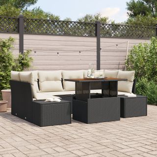 7-osaline aia diivanikomplekt koos patjadega must polü rattan