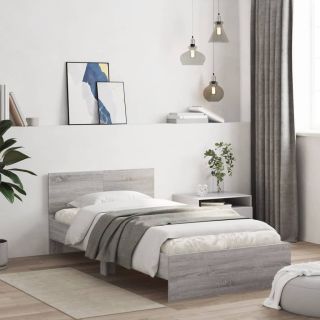 voodiraam peatsiga, hall Sonoma tamm, 100 x 200 cm, tehispuit