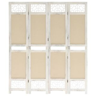 3385594-Panel Room Divider Cream 140x165 cm Fabric