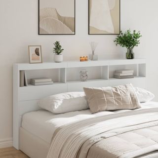 voodipeatsi kapp LED-tuledega, valge, 200x17x102 cm
