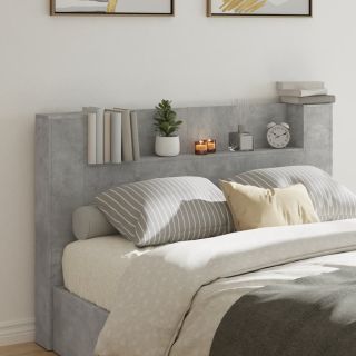 voodipeatsi kapp LED-tuledega, betoonhall, 160x16,5x103,5 cm