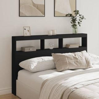 voodipeatsi kapp LED-tuledega, must, 160 x 17 x 102 cm