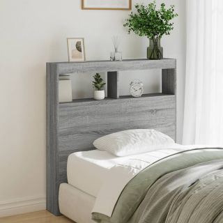 Изголовье шкафа со светодиодной подсветкой, серый дуб Сонома, 100x17x102 см