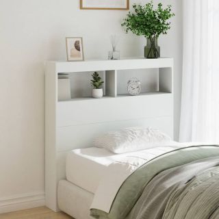 voodipeatsi kapp LED-tuledega, valge, 100 x 17 x 102 cm